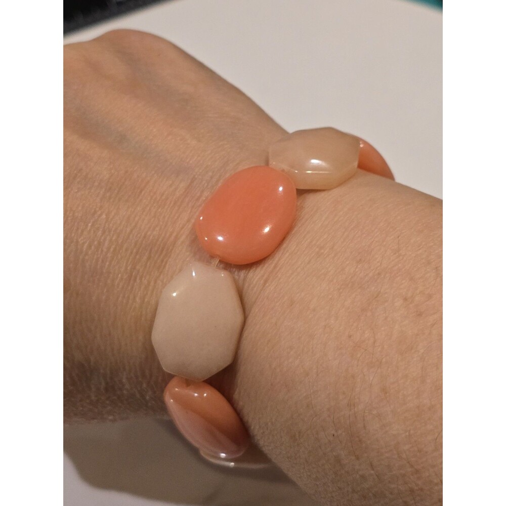 Pretty Peach Cream Natural Stone Stretch Bracelet Polished Beads Boho Jewelry #1